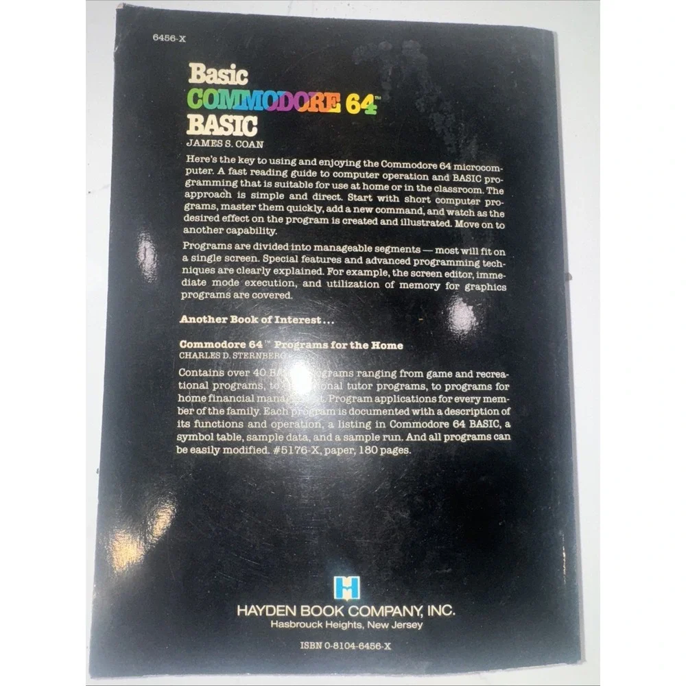 Basic Commodore 64 BASIC, James S. Coan, Hayden Book Co, 1984 C-64 C64 CBM 1980s